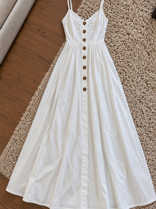 Ally's Boutique Dresses & Skirts - Spaghetti-Strap White Maxi Dress with Button Front
